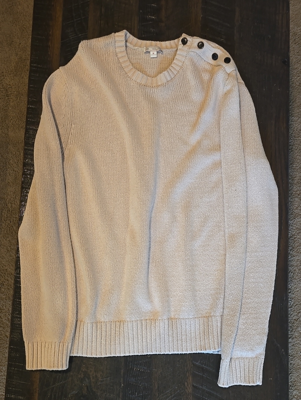 GAP Cream Crewneck Sweater with Button Shoulder Detail